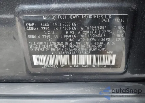 2011 Subaru Outback 2.5I Limited z USA, uszkodzony, nr VIN 4S4BRCLC6B3374535